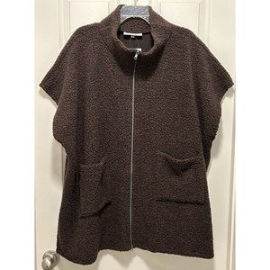 NEW BRYN WALKER Wool Blend Brown Pip Poncho Zip Cowl Neck Lagenlook Sz-S; USA